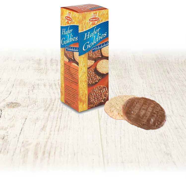 Crispy oat flakes cookies with milk chocolate from Borggreve - German biscuits - pastries